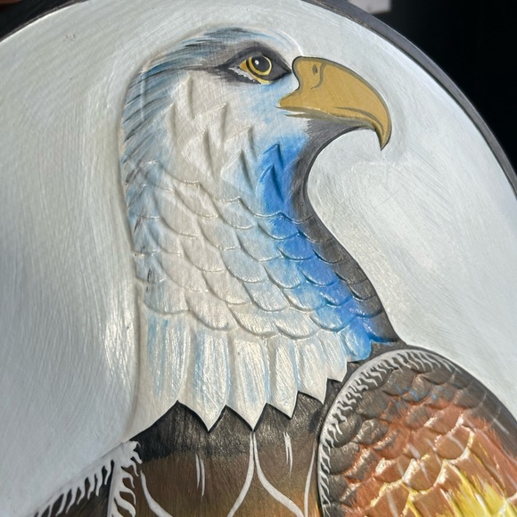 Vintage 11.75" Handpainted Eagle Wall Art White, Blue, Brown, Yellow Indonesia - Picture 2 of 14